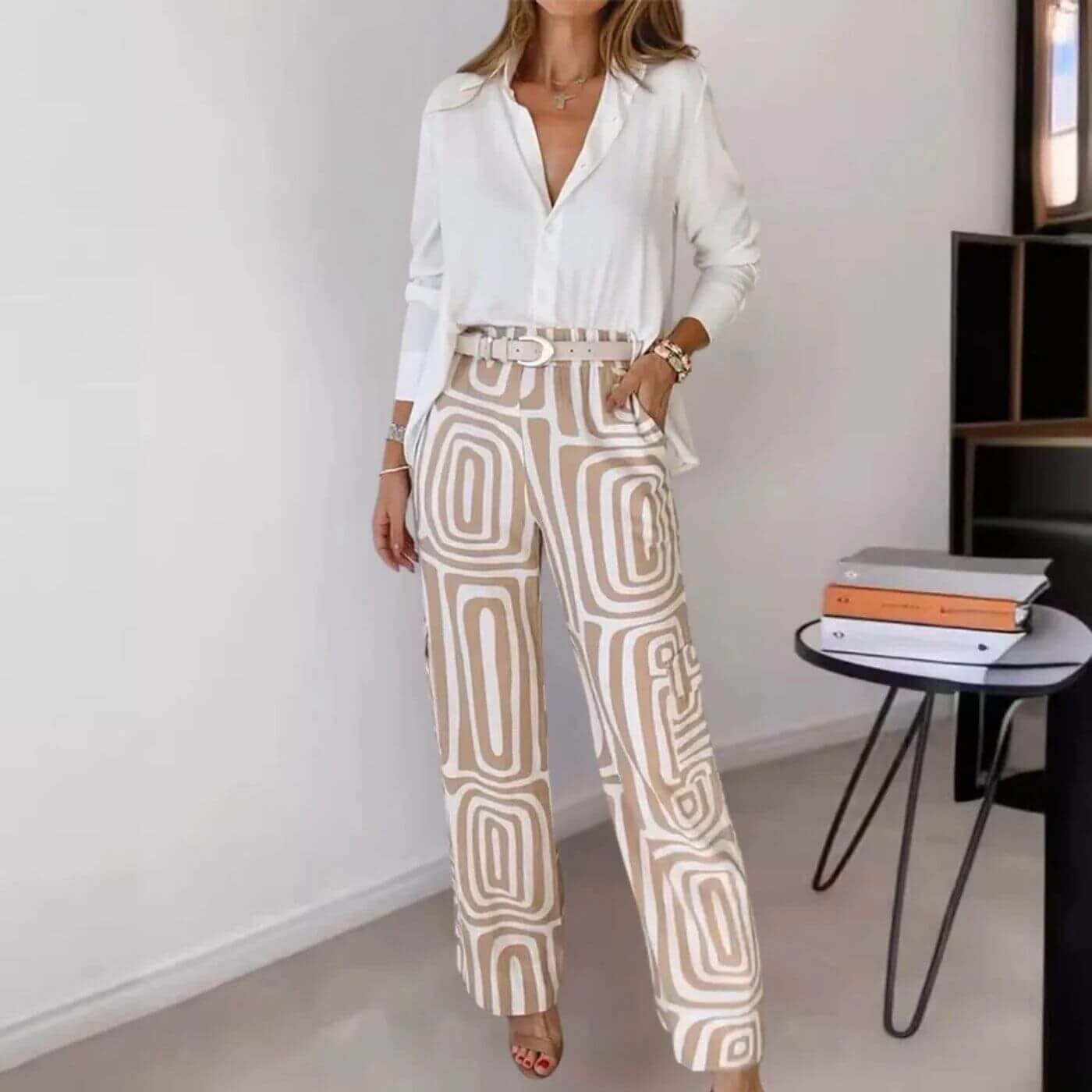 Elisabeth™ – Stilfull Bluse- og Bukse-sett med Belte